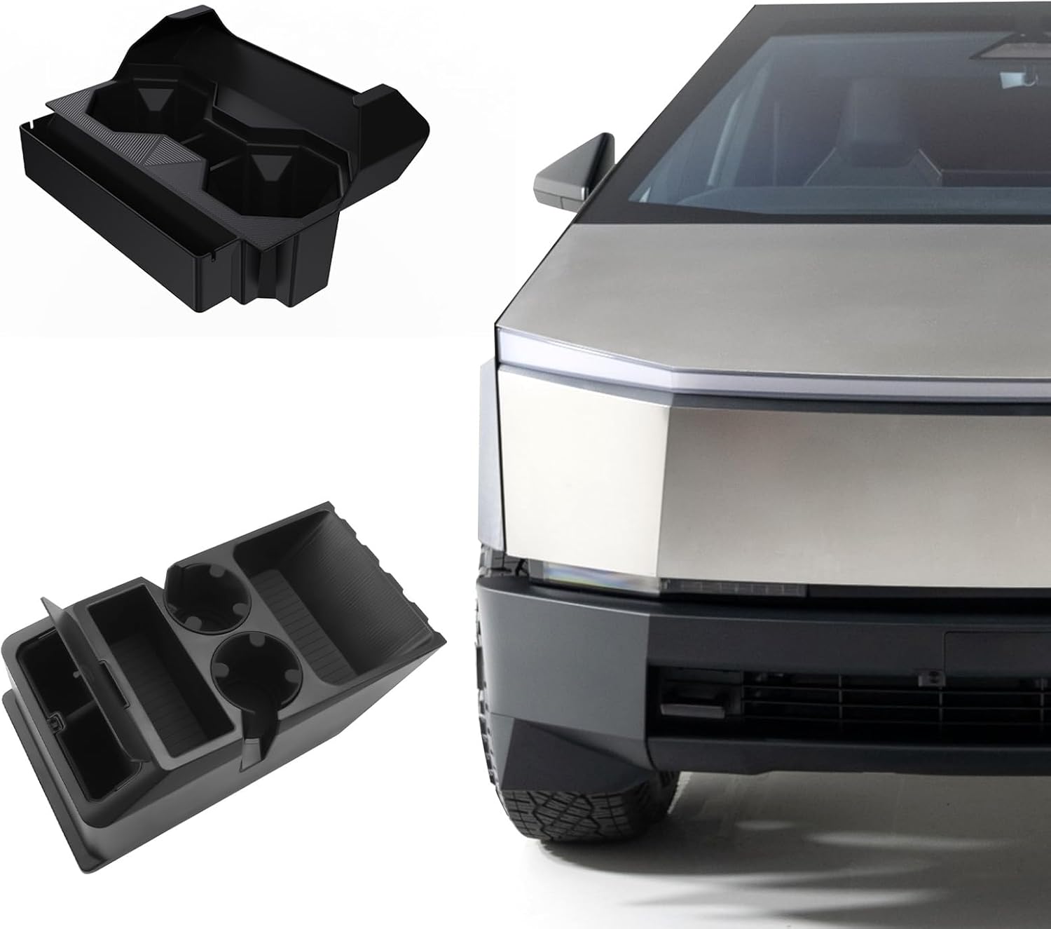 For Tesla Cybertruck Console Organizer with Silicone Inserts 2 in 1 Cup Holder 2023+