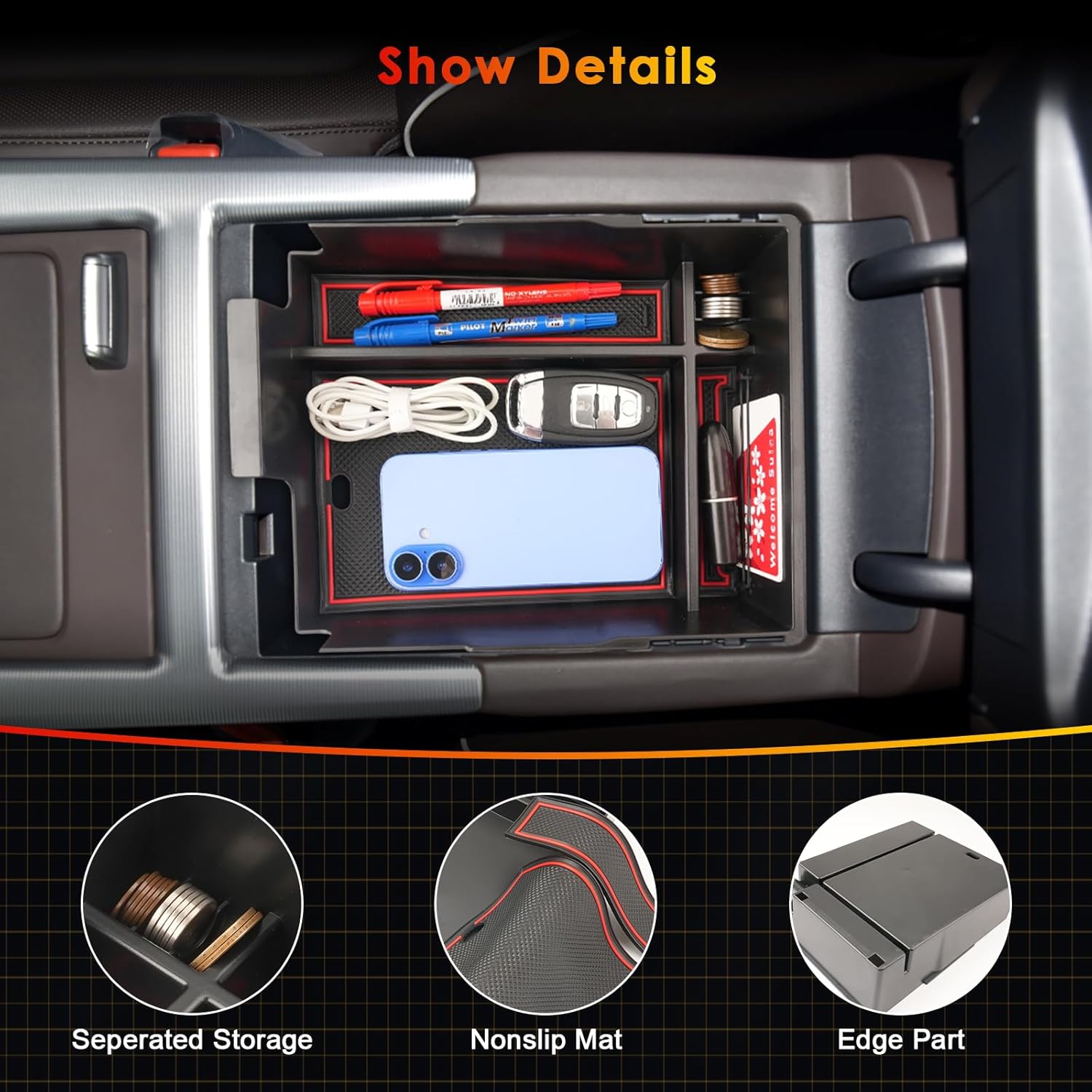 For Hyundai Palisade SE/SEL/XRT/Limited/Calligraphy Center Console Armrest Organizer Tray 2023 2024 2025