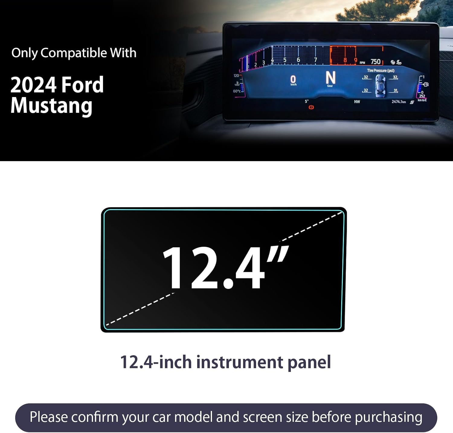 For Ford Mustang EcoBoost/GT/GT SYNC4 Screen Protector 2024 2025