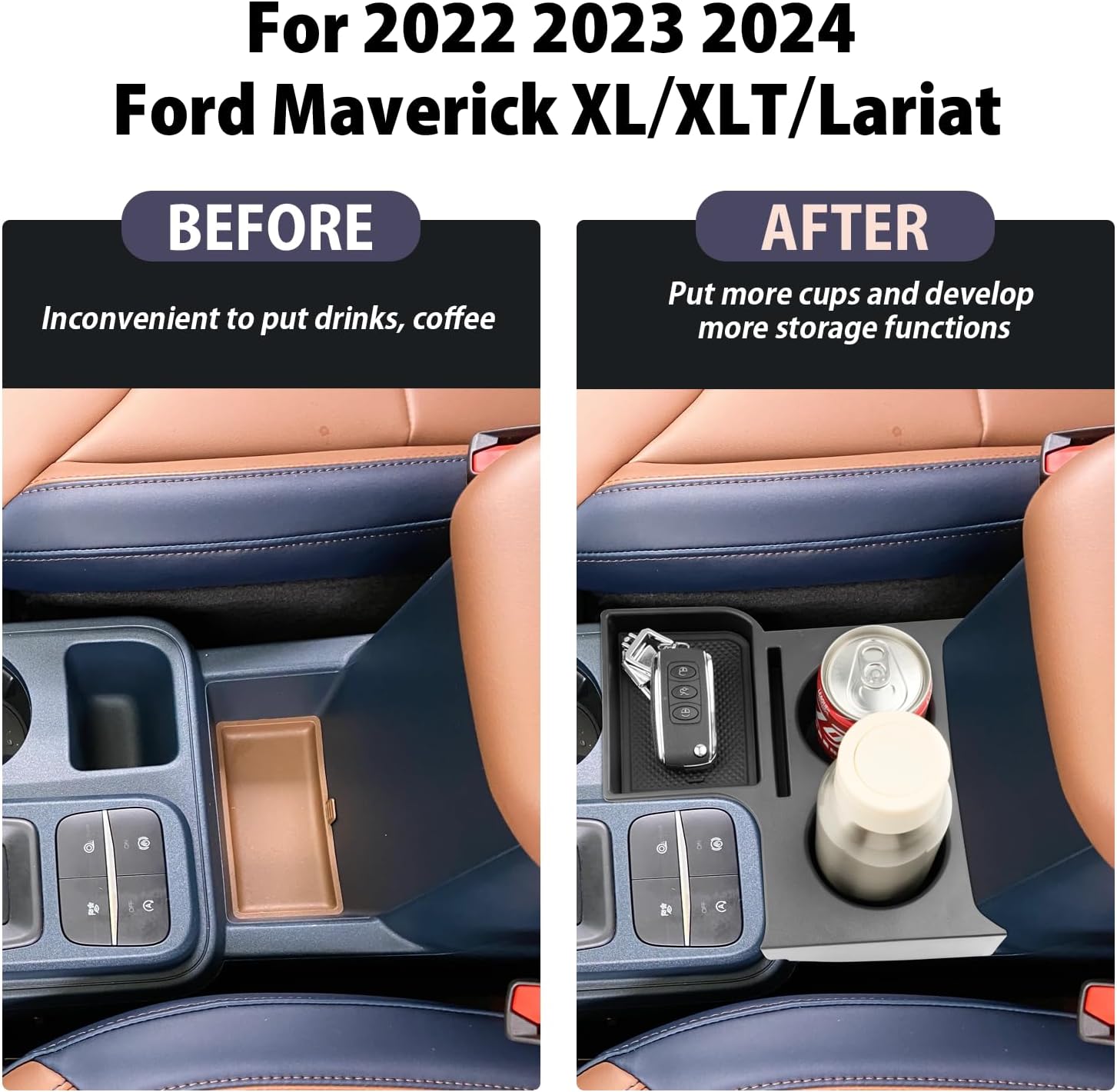 For Ford Maverick Cup Holder Expander Organizer 2021+