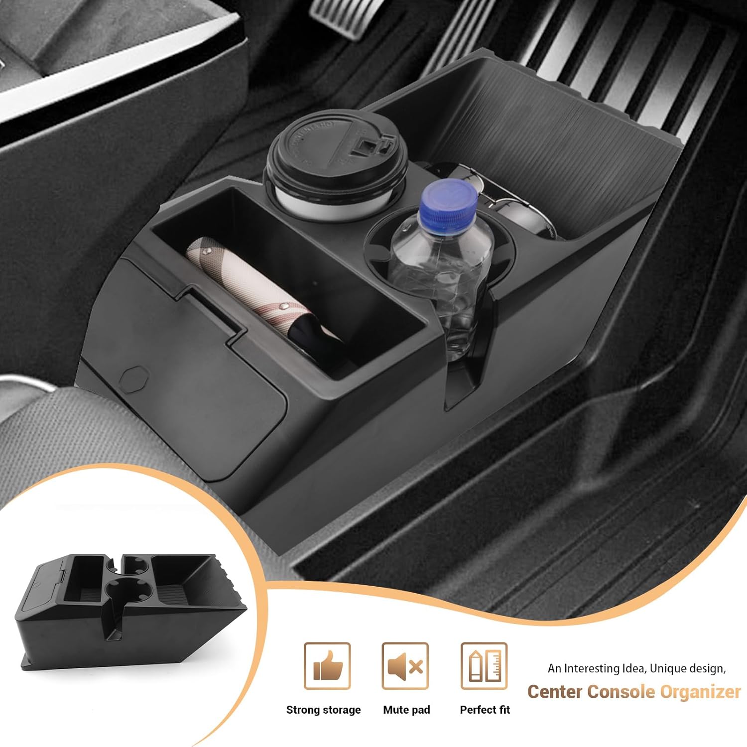 For Tesla Cybertruck Console Organizer with Silicone Inserts 2 in 1 Cup Holder 2023+