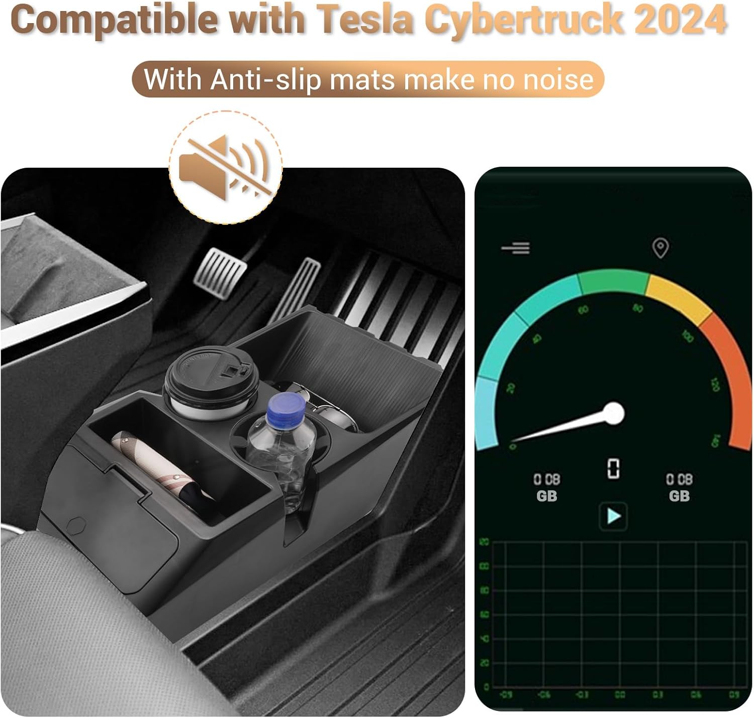 For Tesla Cybertruck Console Organizer with Silicone Inserts 2 in 1 Cup Holder 2023+