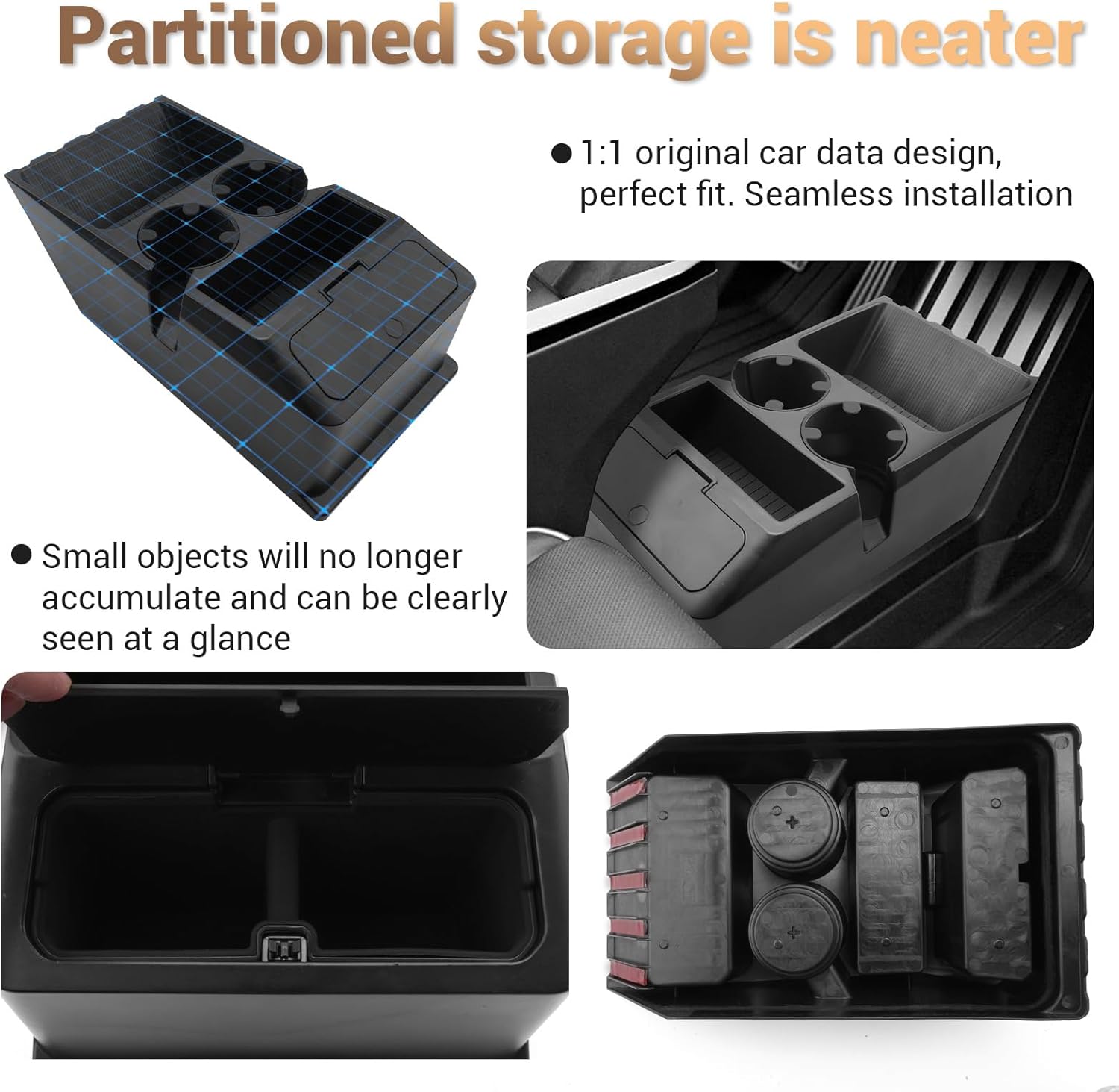 For Tesla Cybertruck Console Organizer with Silicone Inserts 2 in 1 Cup Holder 2023+