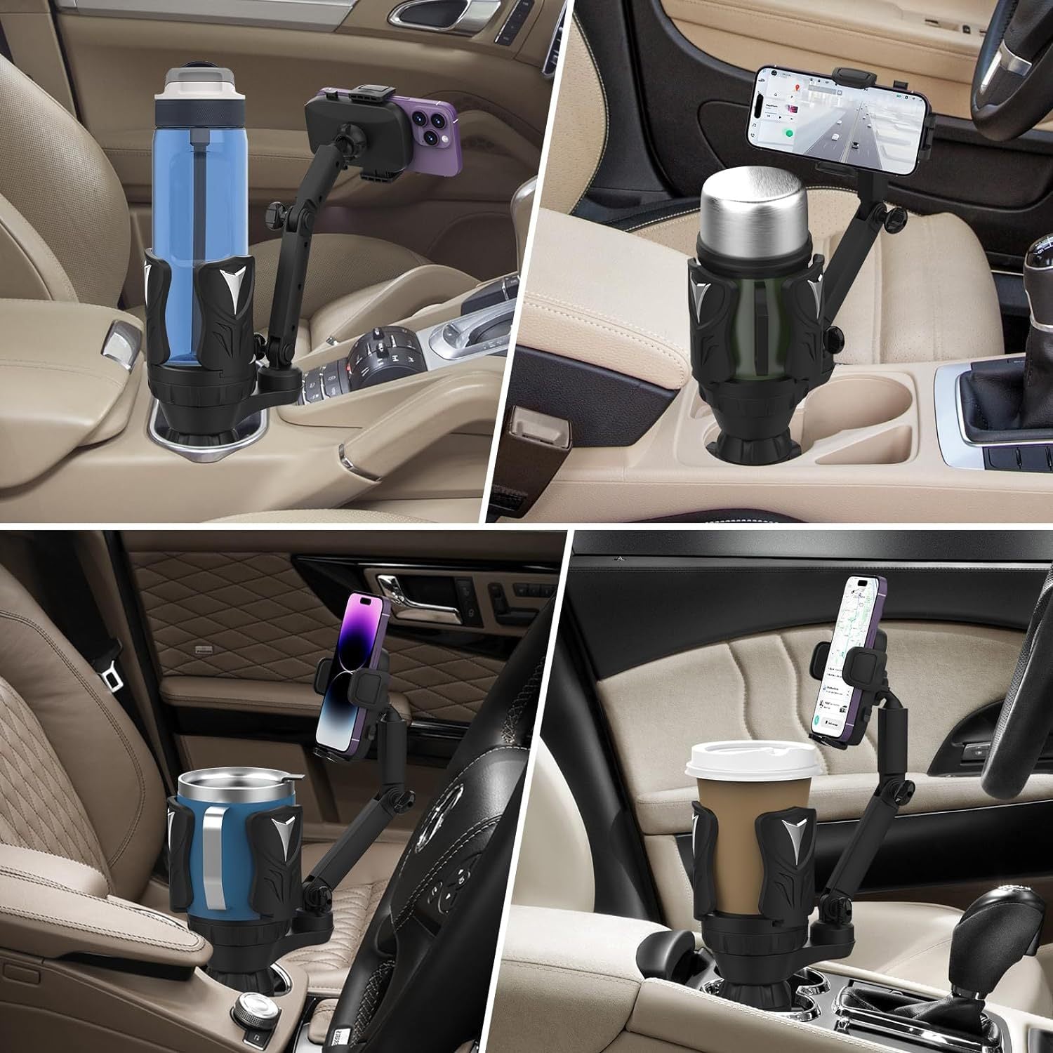 RUIYA 2025 Multifunction 2 in 1 Cup Holder Phone Holder for Car with Most Bottles and All Smartphones