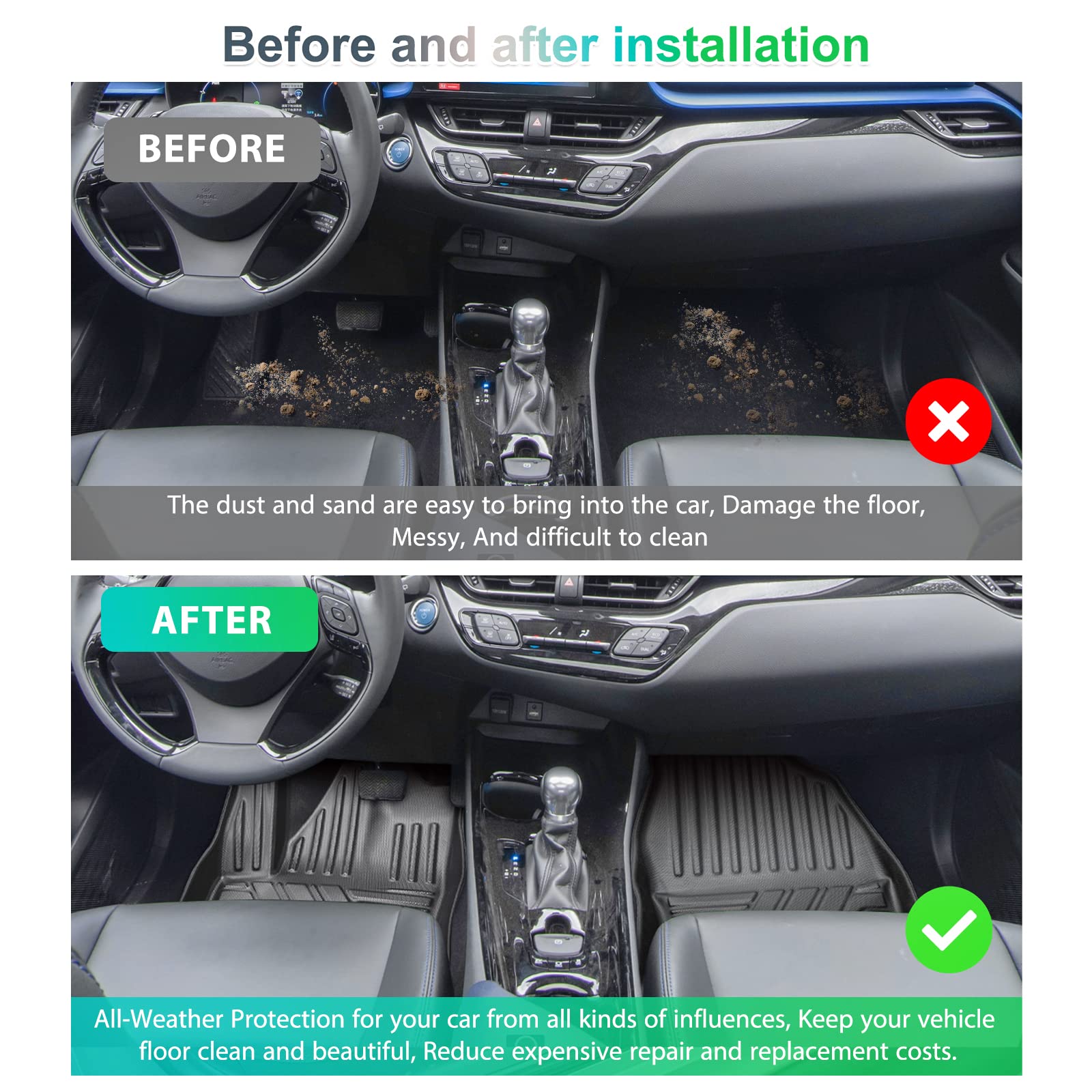 For Toyota C-HR TPE Floor Trunk Mats 2016+