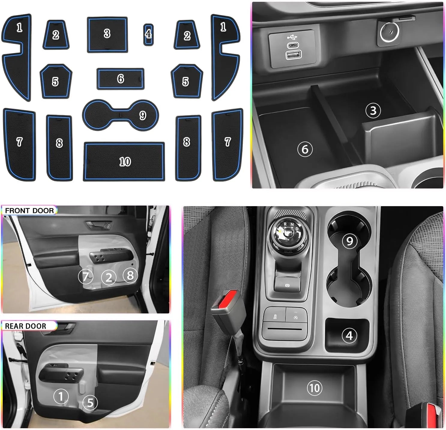 For Ford Maverick Door Slot Mats(15Pcs) 2022 2023 2024 2025 2026