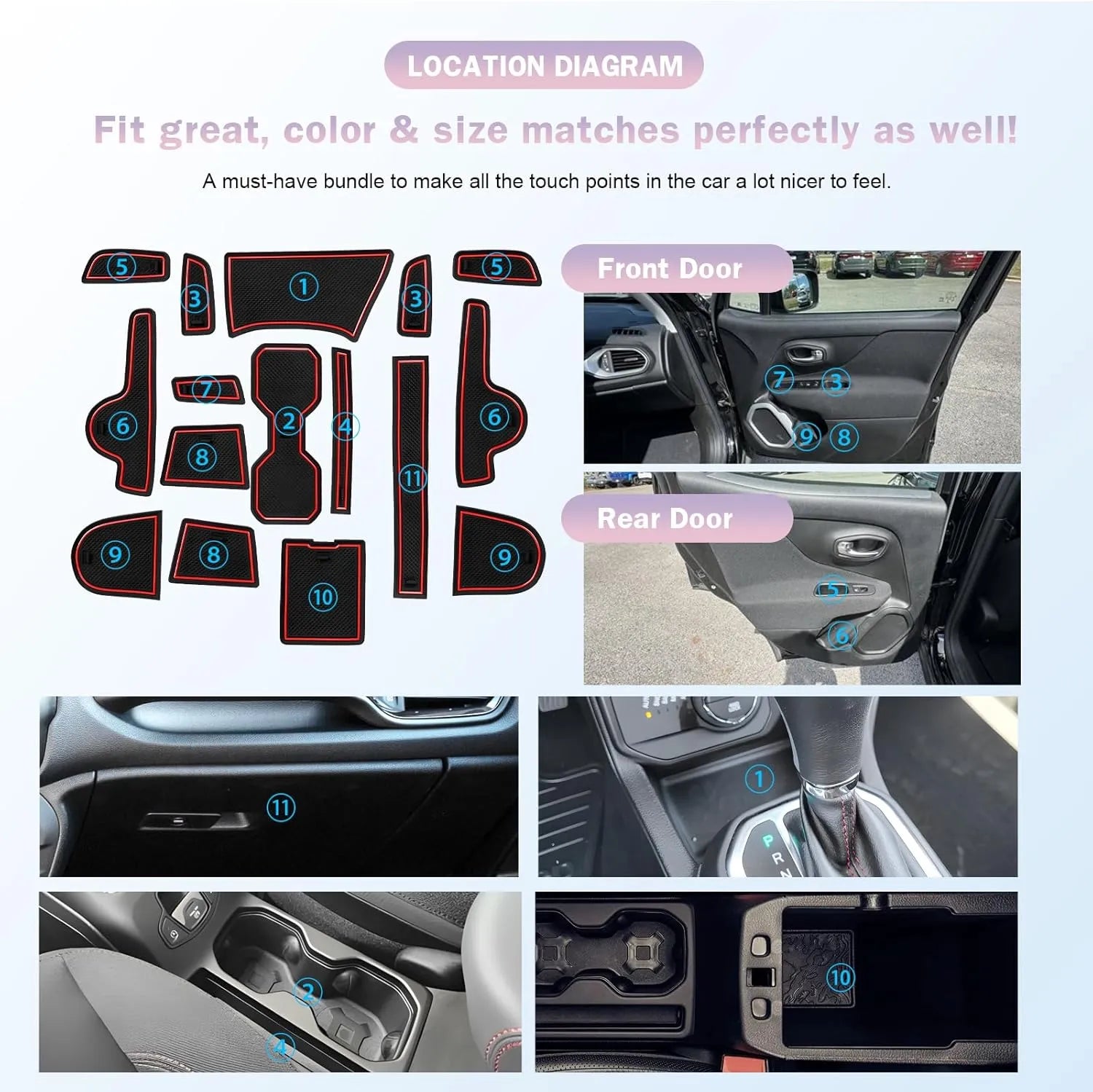 For Jeep Renegade Door Slot Mats Liner 2019-2026