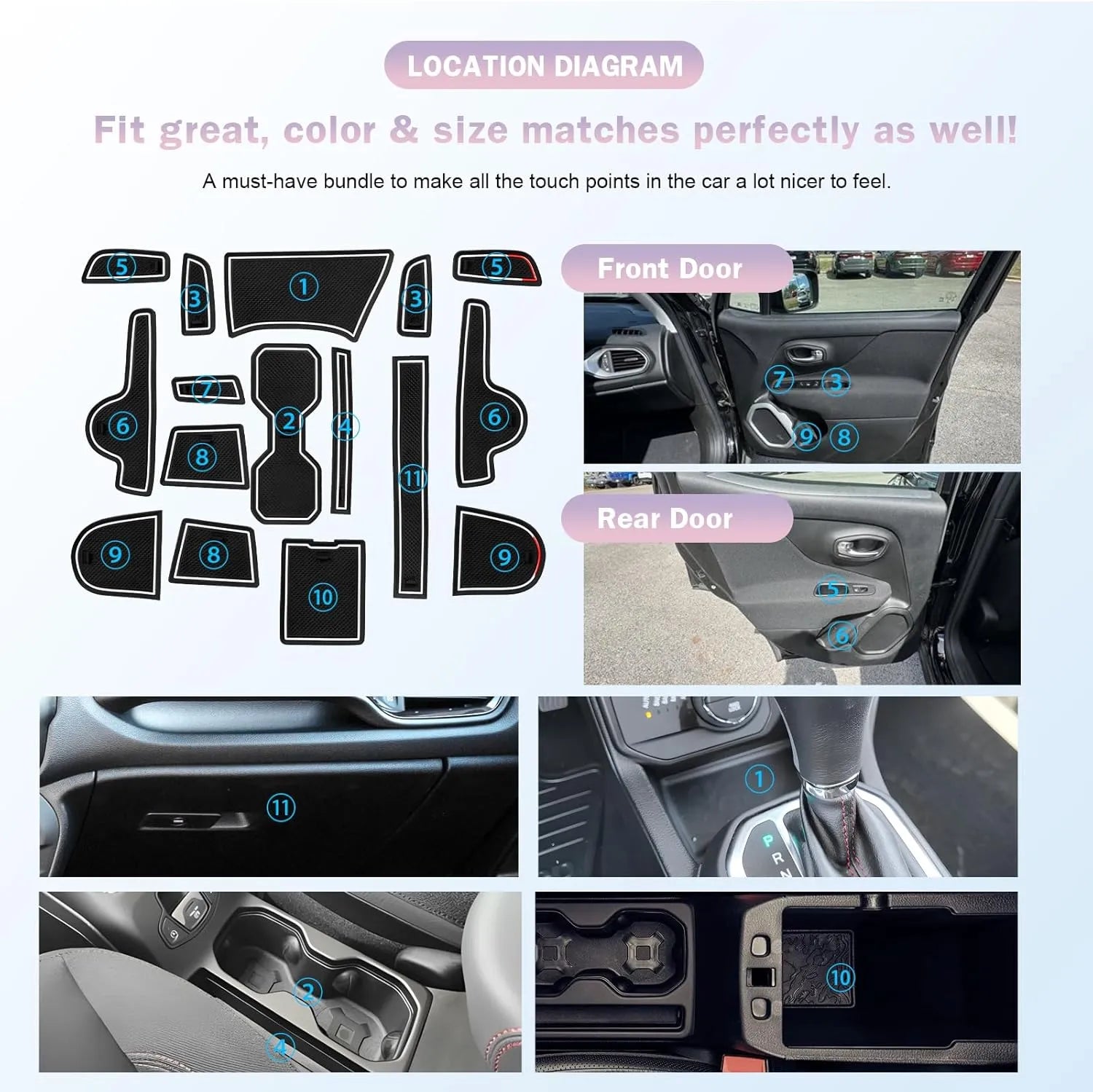 For Jeep Renegade Door Slot Mats Liner 2019-2026