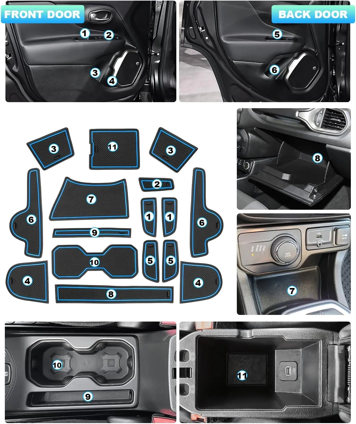 For Jeep Renegade Door Slot Mats Liner 2019-2026