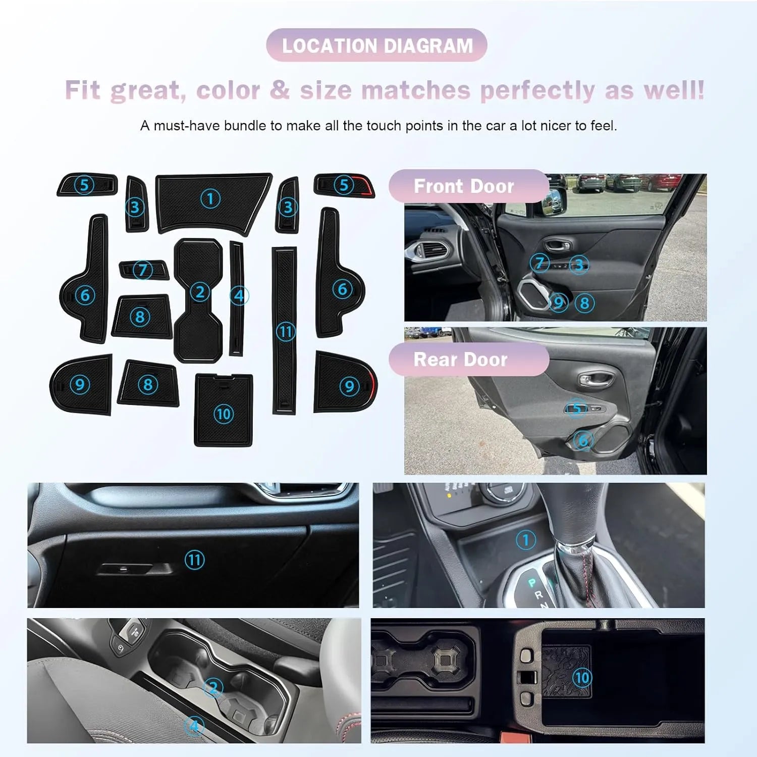 For Jeep Renegade Door Slot Mats Liner 2019-2026