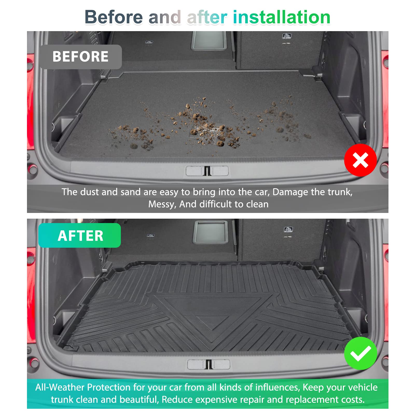 For Peugeot 3008 II Floor Trunk Mats 2016+