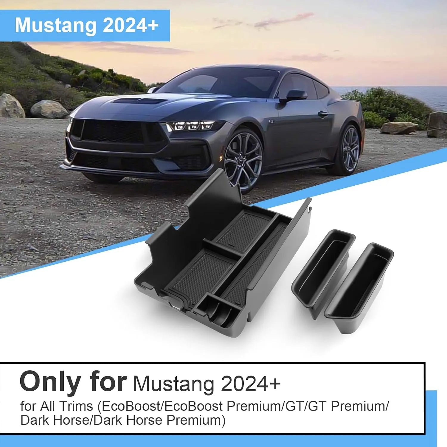 For Ford Mustang Armrest Organizer Door Pocket Tray 2024+