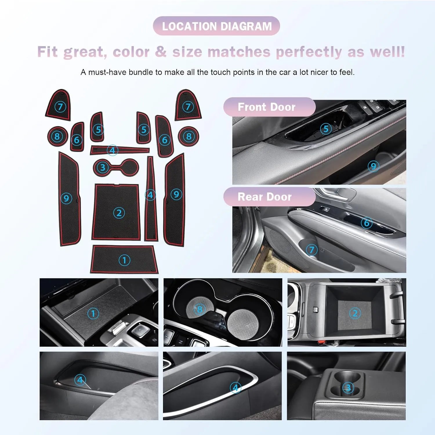 For Hyundai Tucson NX4 Centre Console Non-Slip Mats 2022 2023 2024