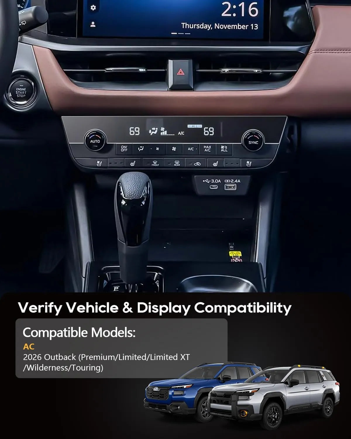 For Subaru Outback Screen Protector 2026 2027