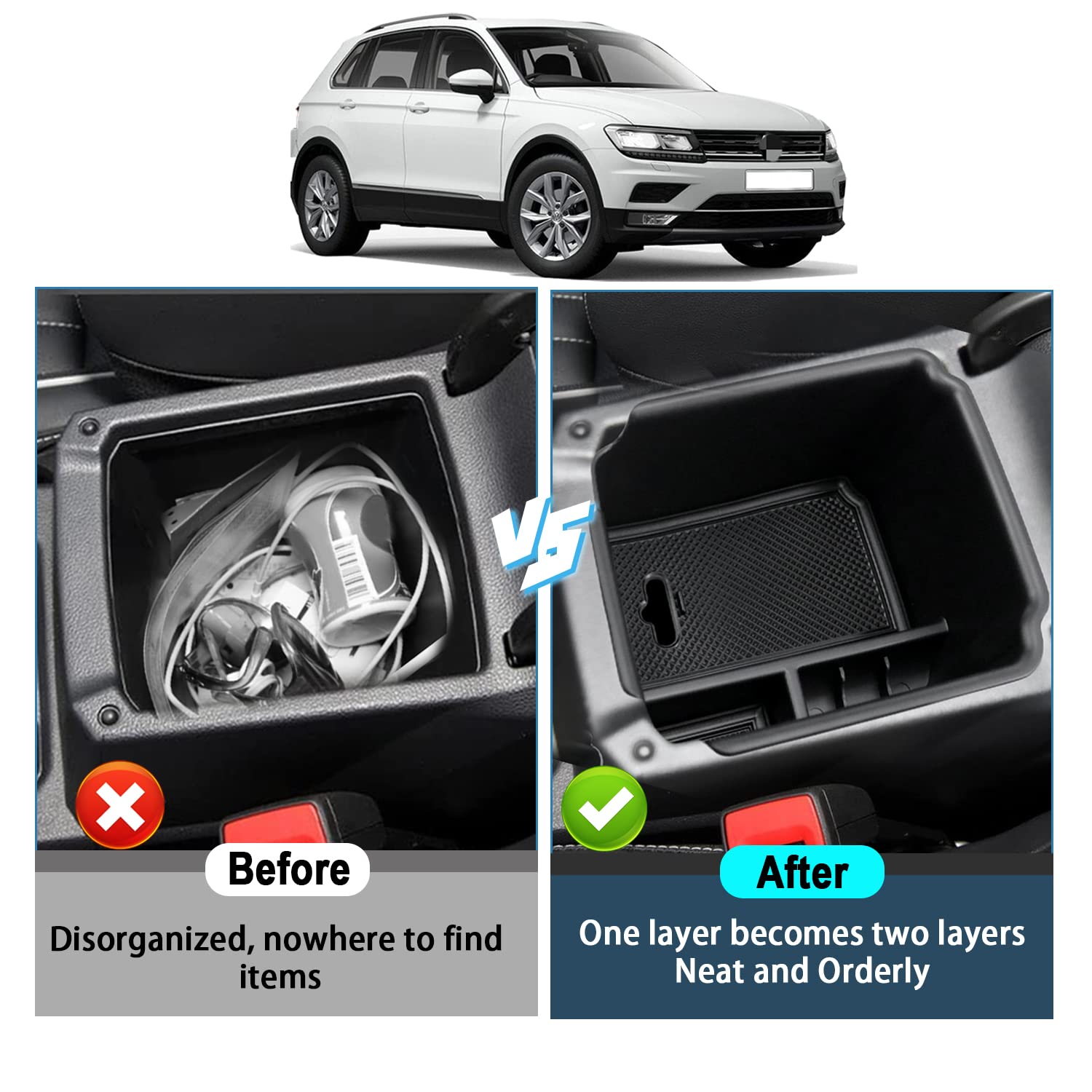 VW Tiguan Allspace Center Armrest Storage Tray 2018+ - LFOTPP Car Accessories