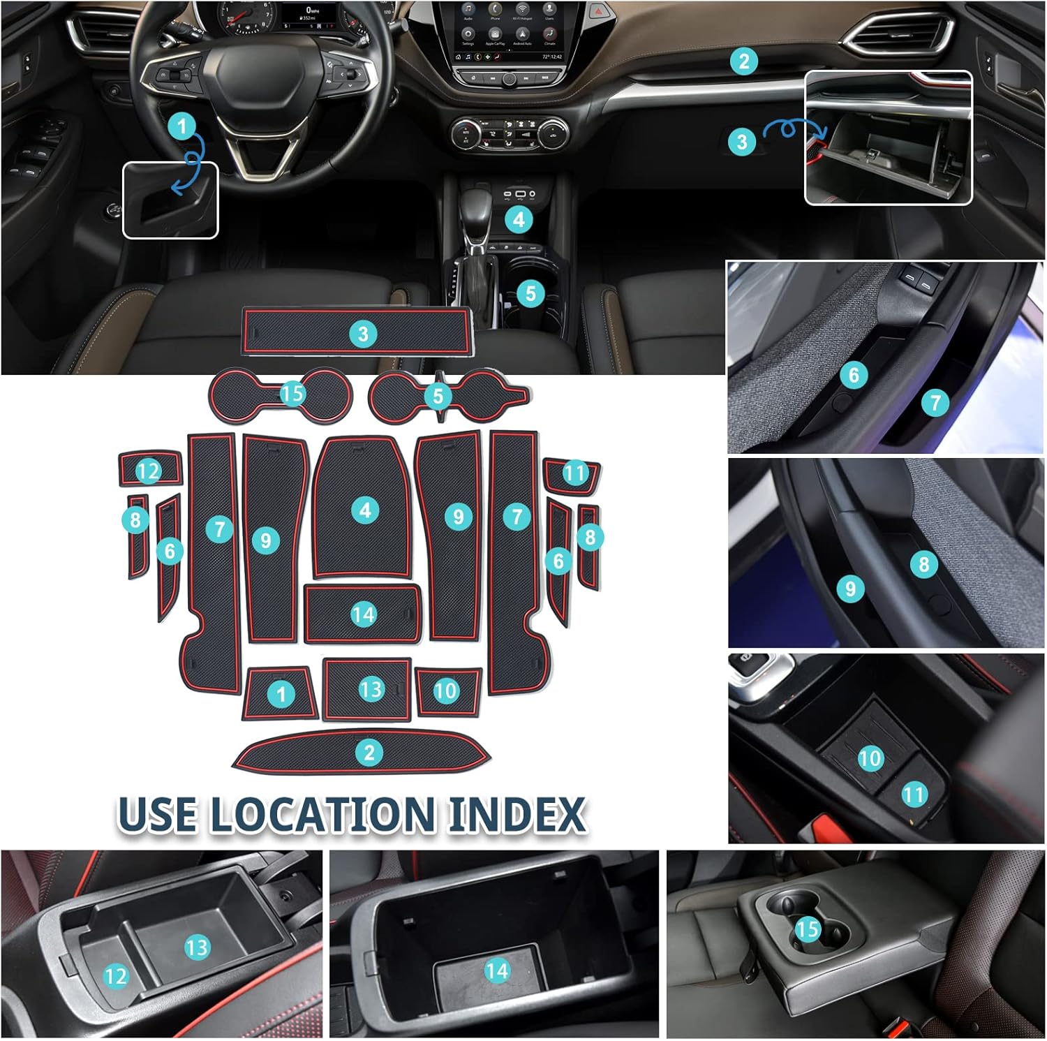 For Chevy Trailblazer Door Slot Mats 2021+