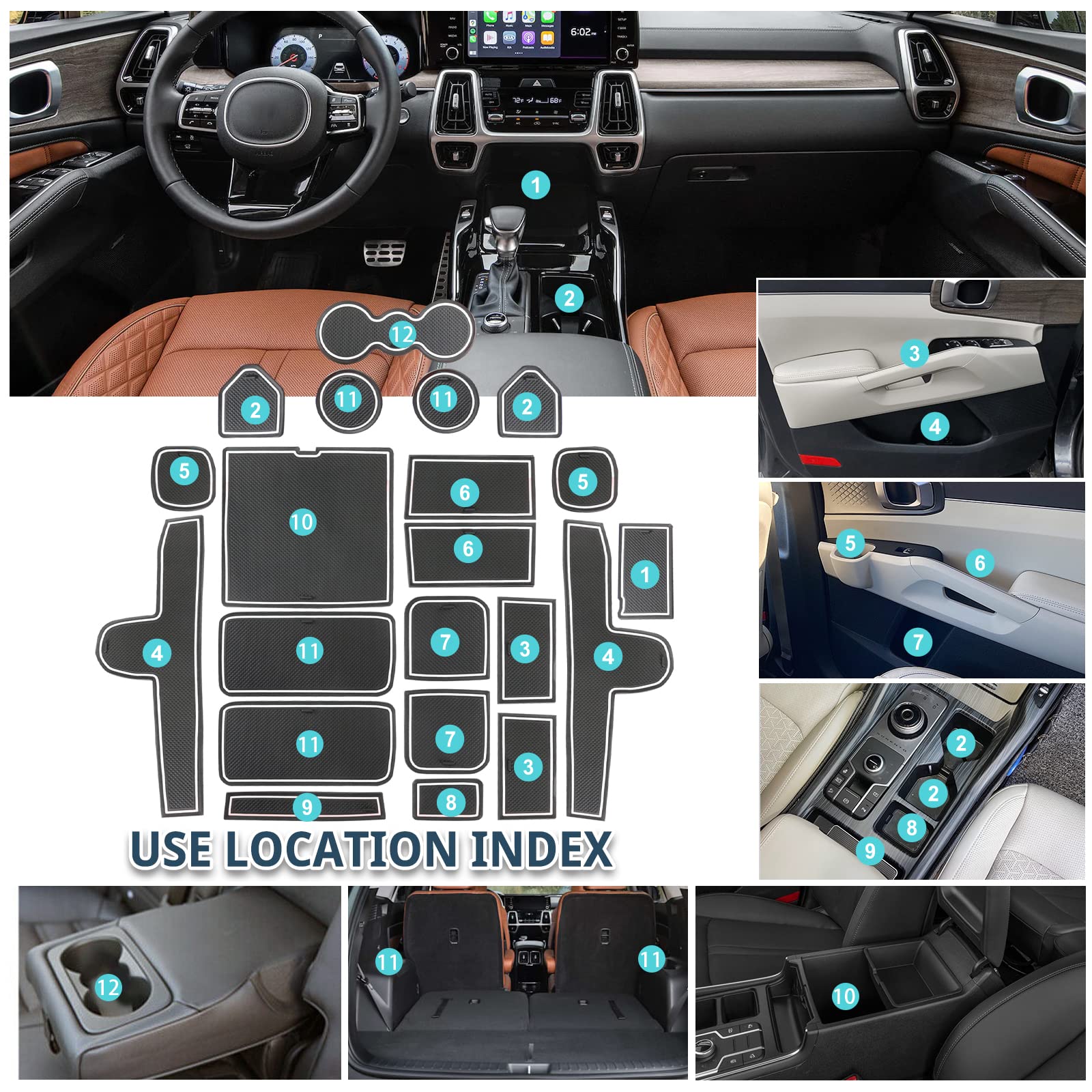 For Kia Sorento MQ4 Door Slot Mats 2021 2022 2023 2024
