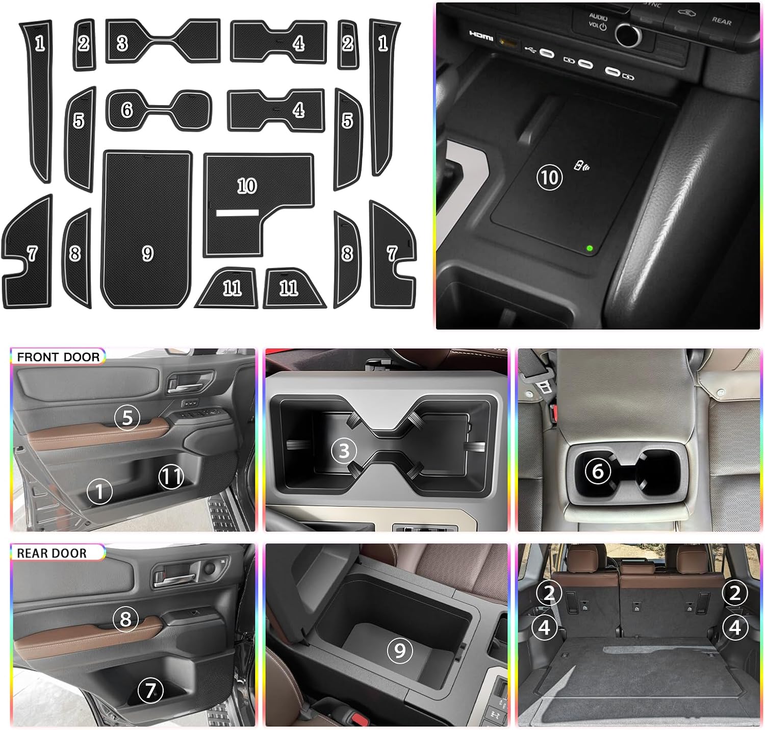 For Toyota Land Cruiser Door Compartment Cup Console Liners 2024 2025 2026