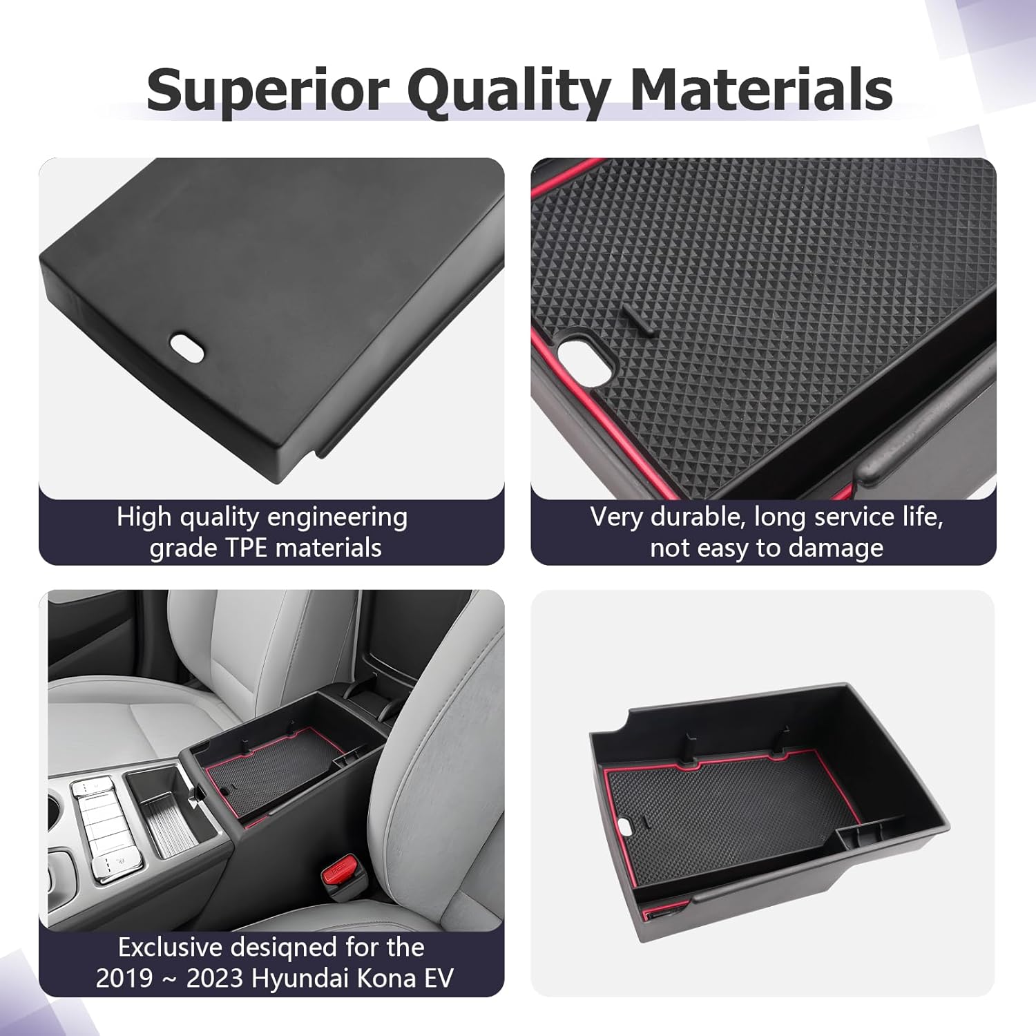 For Hyundai Kona EV SE/SEL/Limited Center Console Armrest Organizer 2019-2023