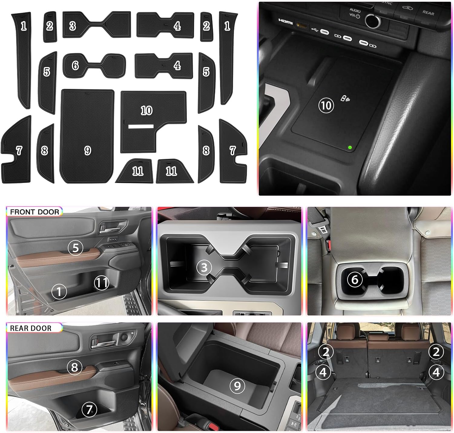 For Toyota Land Cruiser Door Compartment Cup Console Liners 2024 2025 2026