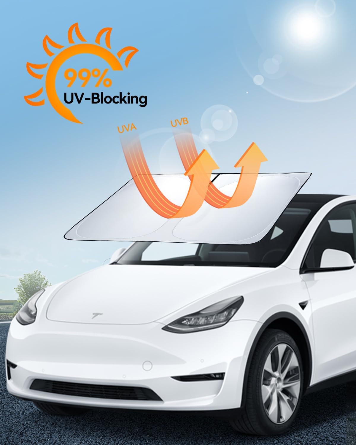 For Tesla Model 3/Y Foldable UV Sun Visor Protection Cover with Storage Bag 2018-2025