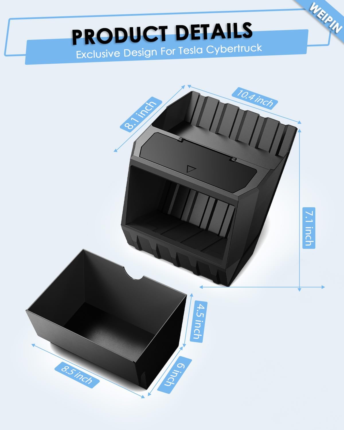 Tesla Cybertruck Floor Console Organizer 2-in-1 Car Trash Can2024 2025+