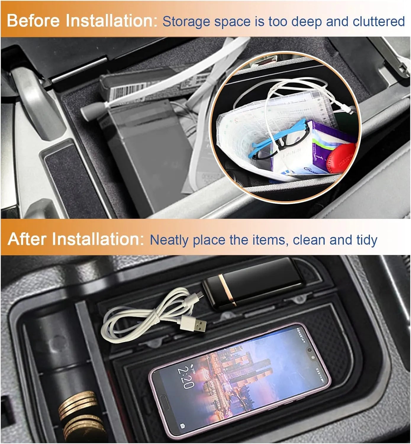 For Jeep Compass Center Console Armrest Storage Box 2017-2021