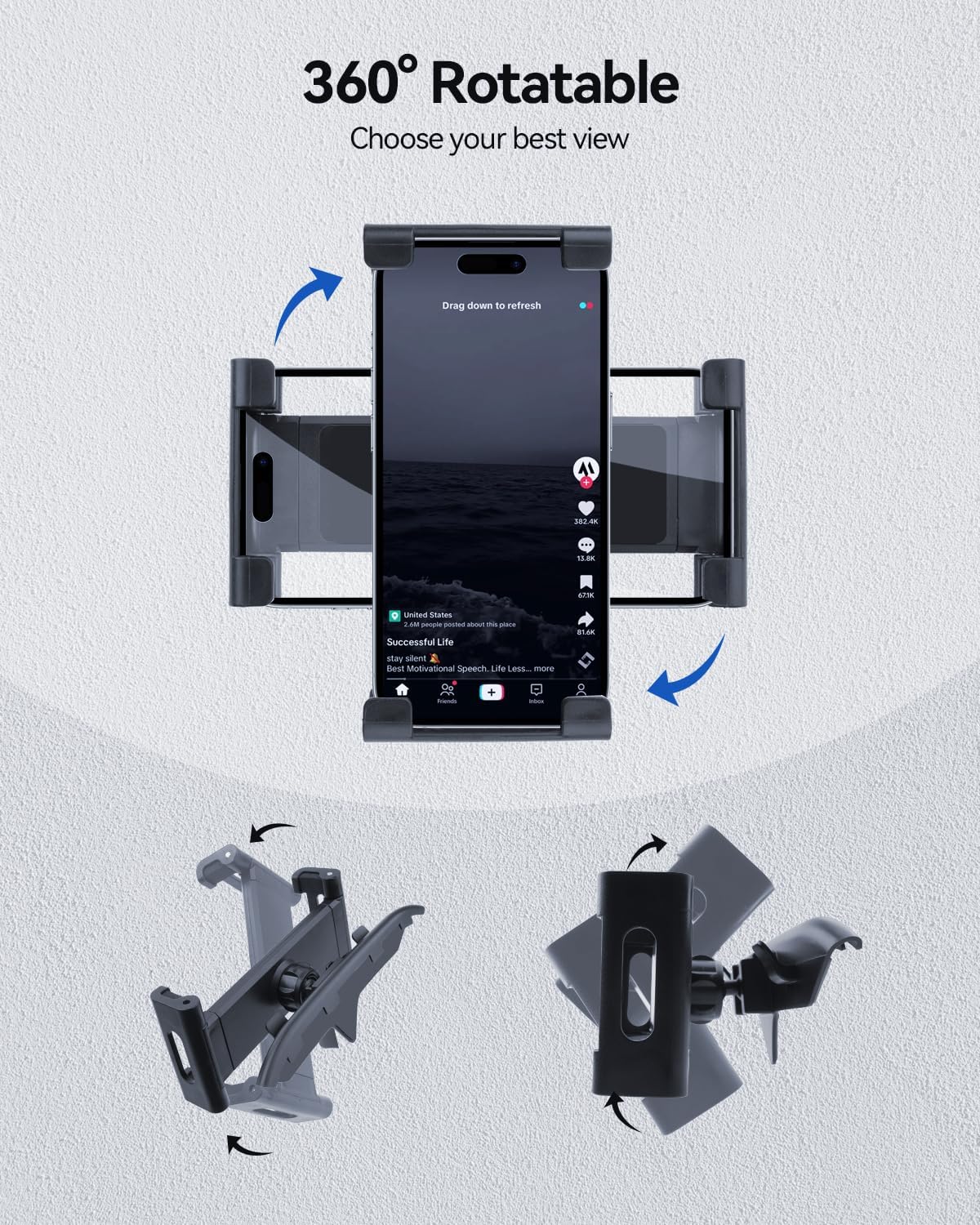 For Tesla Model 3/Y/X/S Universal 360° Adjustable Tablet Holder for Ipad, Galaxy Tablet, iPhone, Android Mobile Phones and More, Samsung