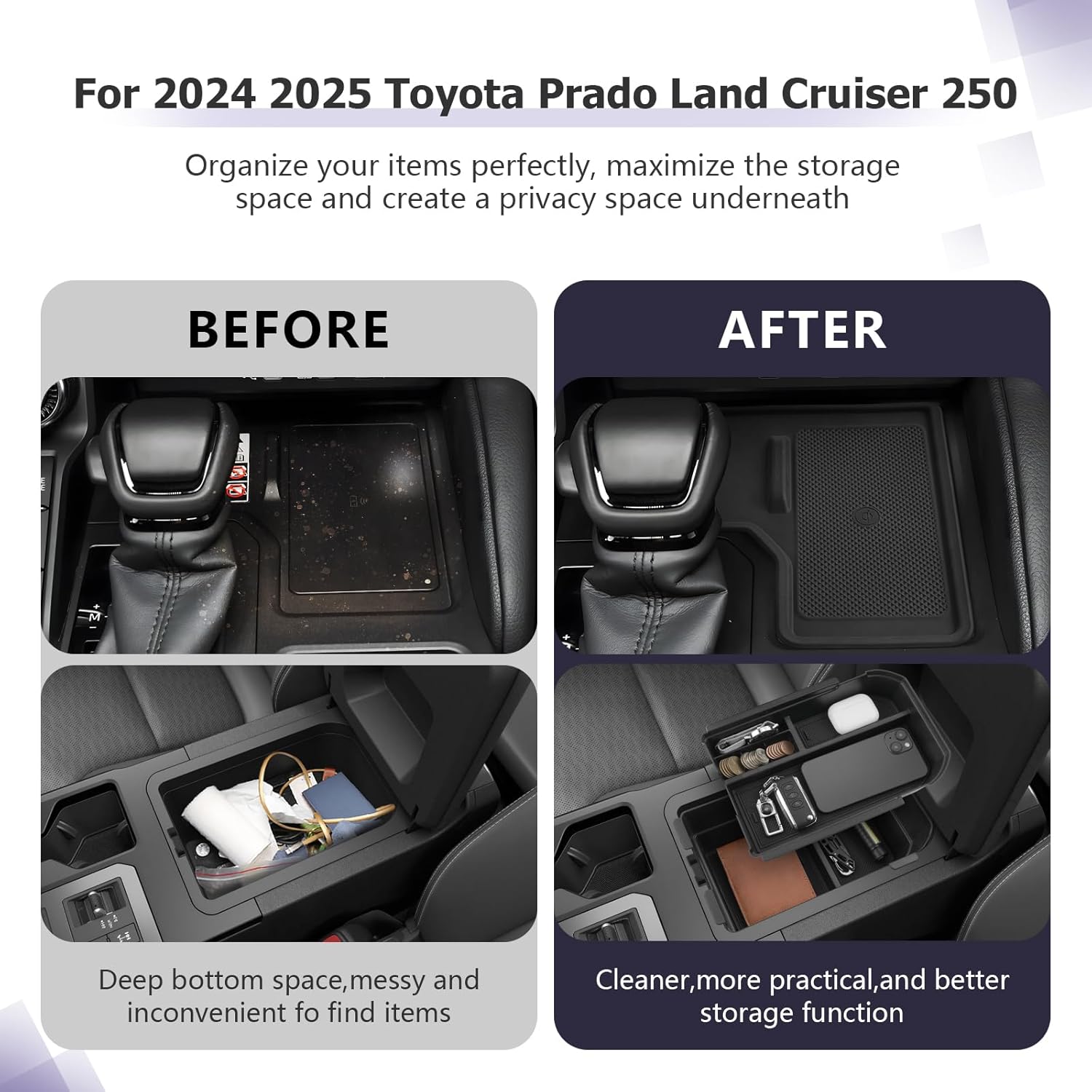 For Toyota Land Cruiser LC250 Prado J250 Center Armrest Organizer 2024 2025 2026