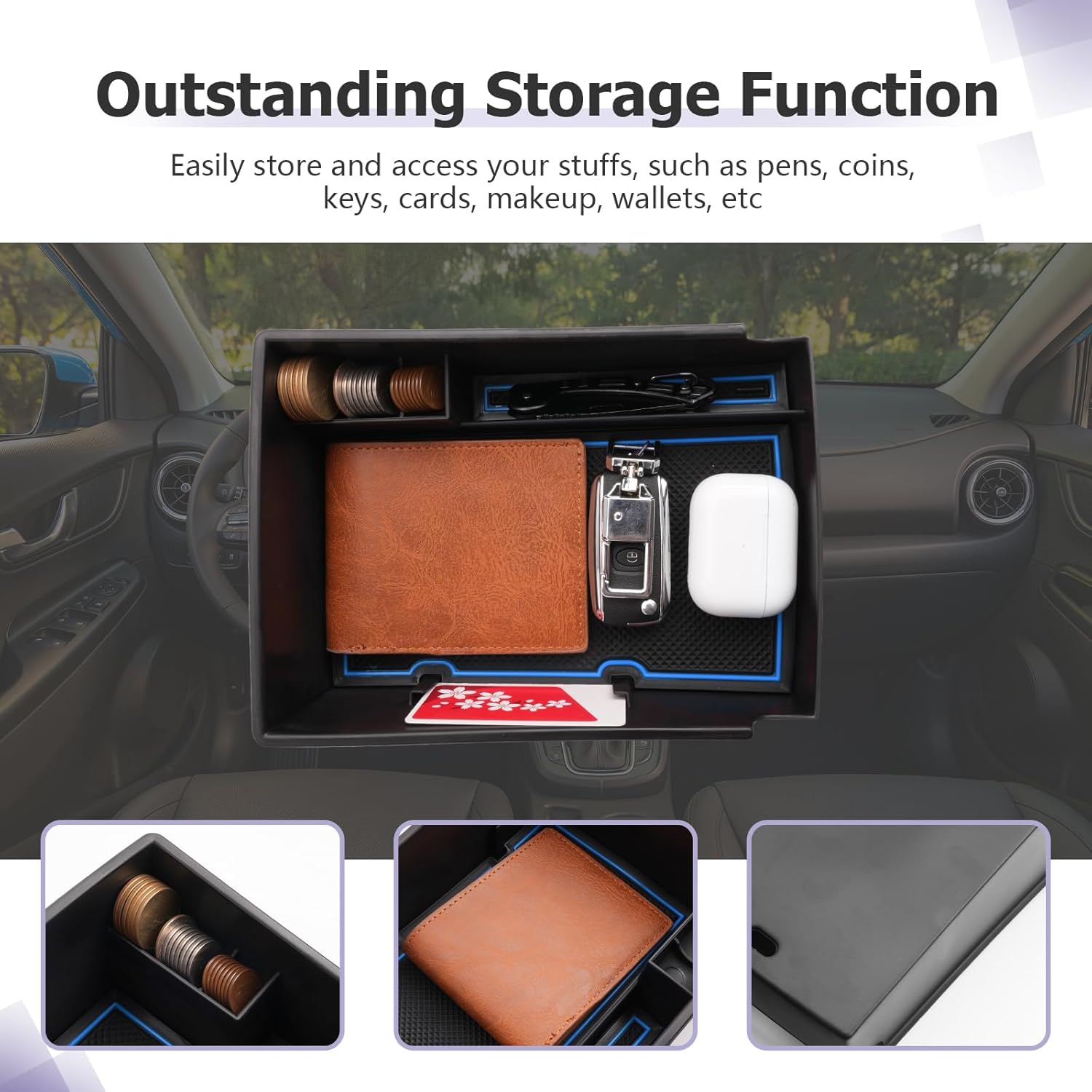 For Hyundai Kona EV SE/SEL/Limited Center Console Armrest Organizer 2019-2023