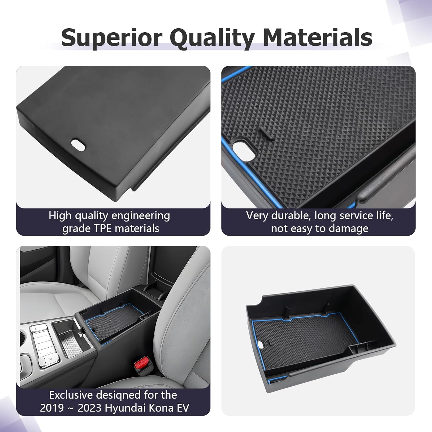 For Hyundai Kona EV SE/SEL/Limited Center Console Armrest Organizer 2019-2023