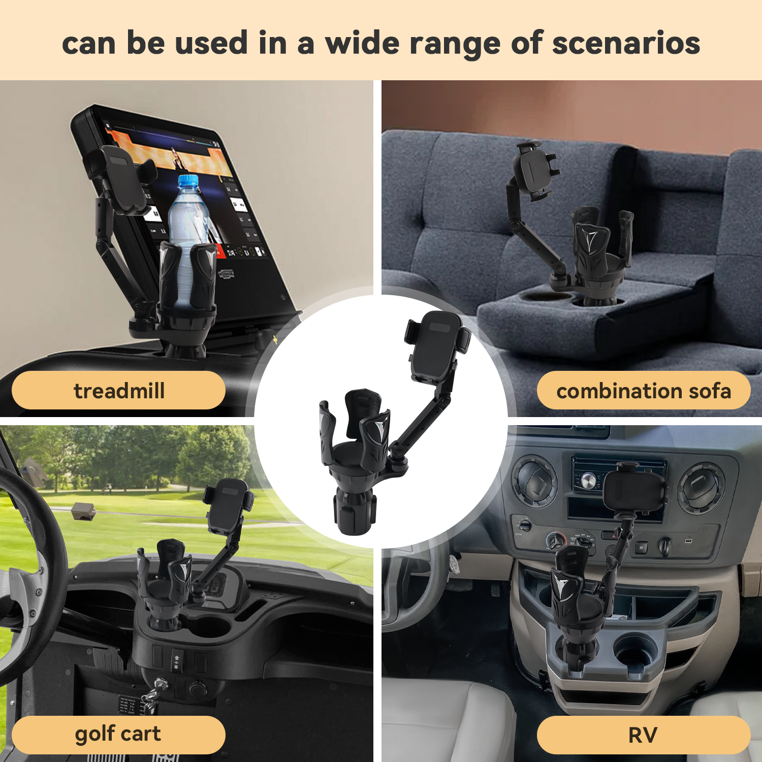 RUIYA 2025 Multifunction 2 in 1 Cup Holder Phone Holder for Car with Most Bottles and All Smartphones