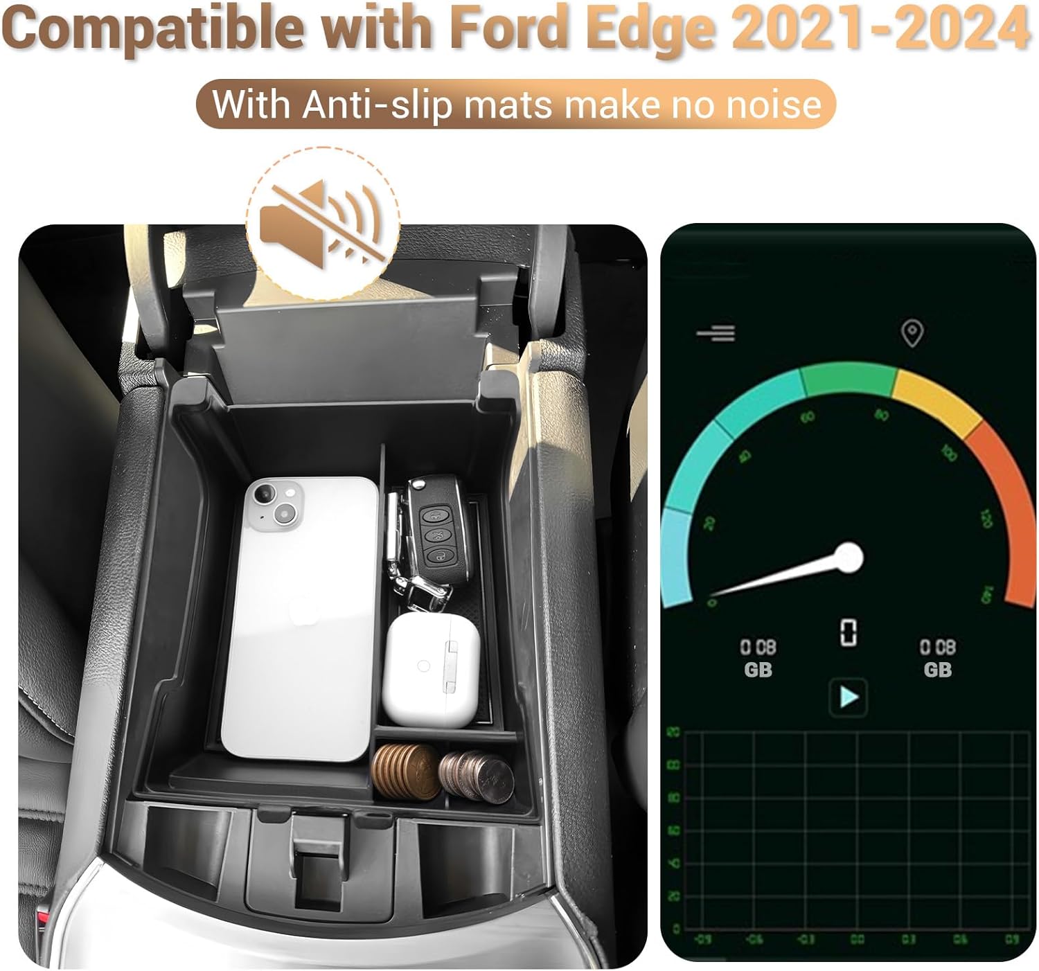 Ford Edge SE/SEL/ST-Line/Titanium/ST Center Console Armrest Organizer Tray 2021 2022 2023 2024