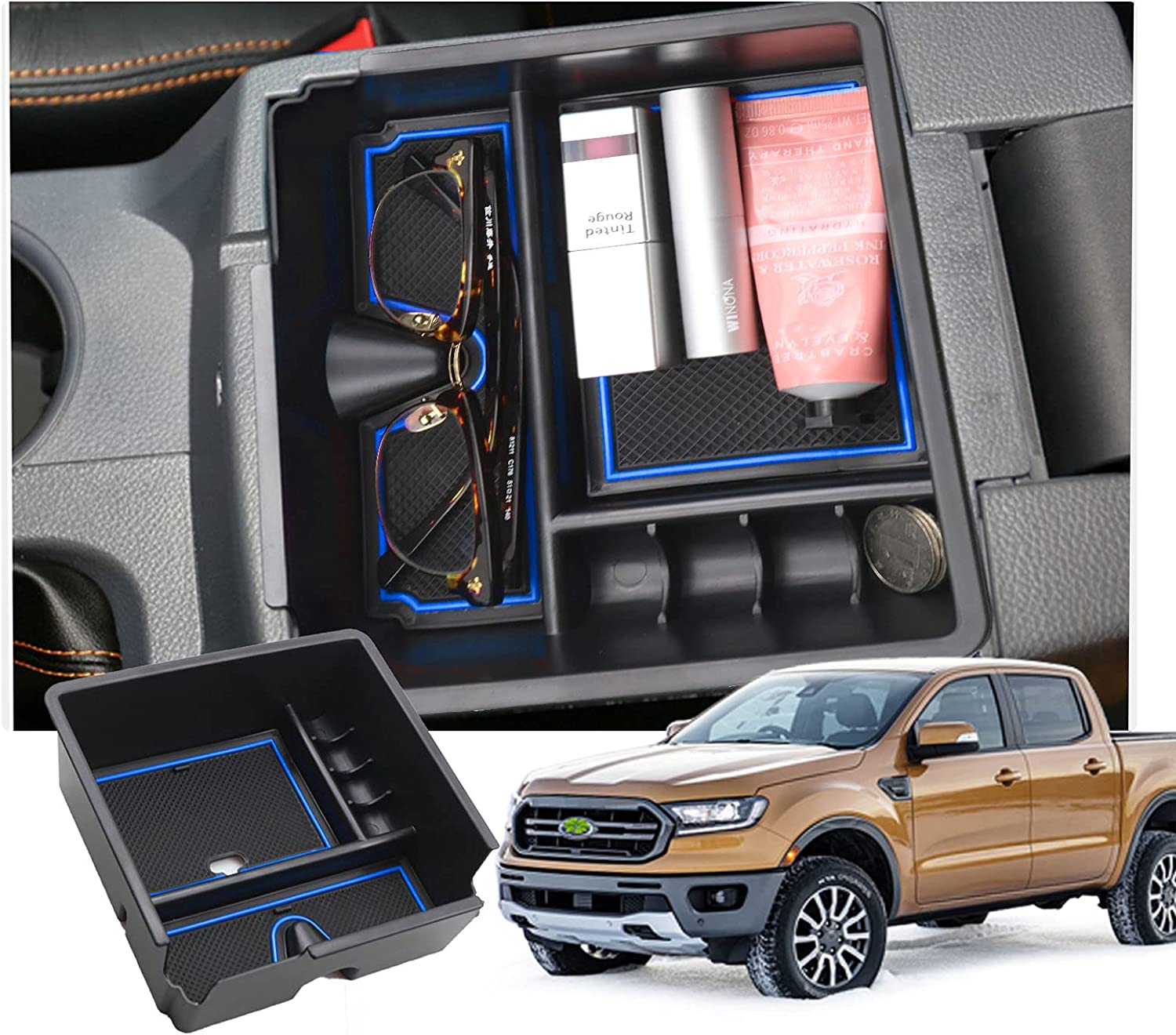 Ford Ranger Armrest Storage For Ford Ranger XL XLT Lariat Center Armrest Storage Tray 2019+