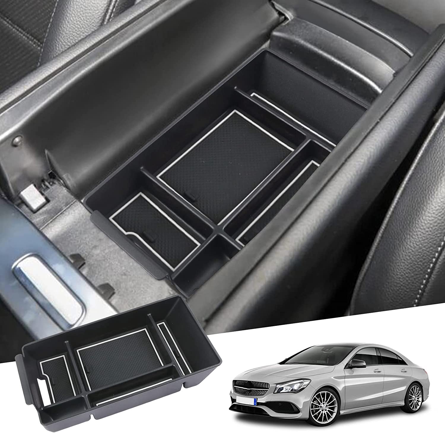 YEE PIN Organizzatore Per Mercedes Classe C W206 (2022+) | Scatola Portaoggetti Console Centrale | Accessorio Interno Pratico E Su Misura (Nero)