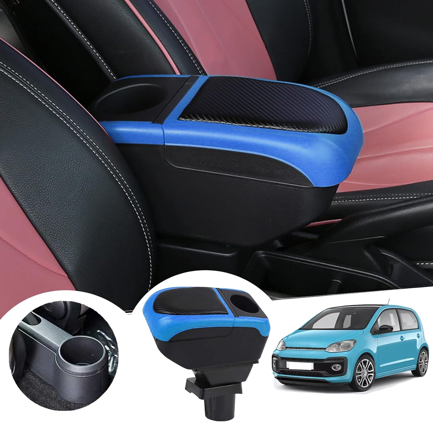 Universal Sliding Armrest Centre Console For VW UP, Seat Mii, Skoda Citigo – Black Leatherette