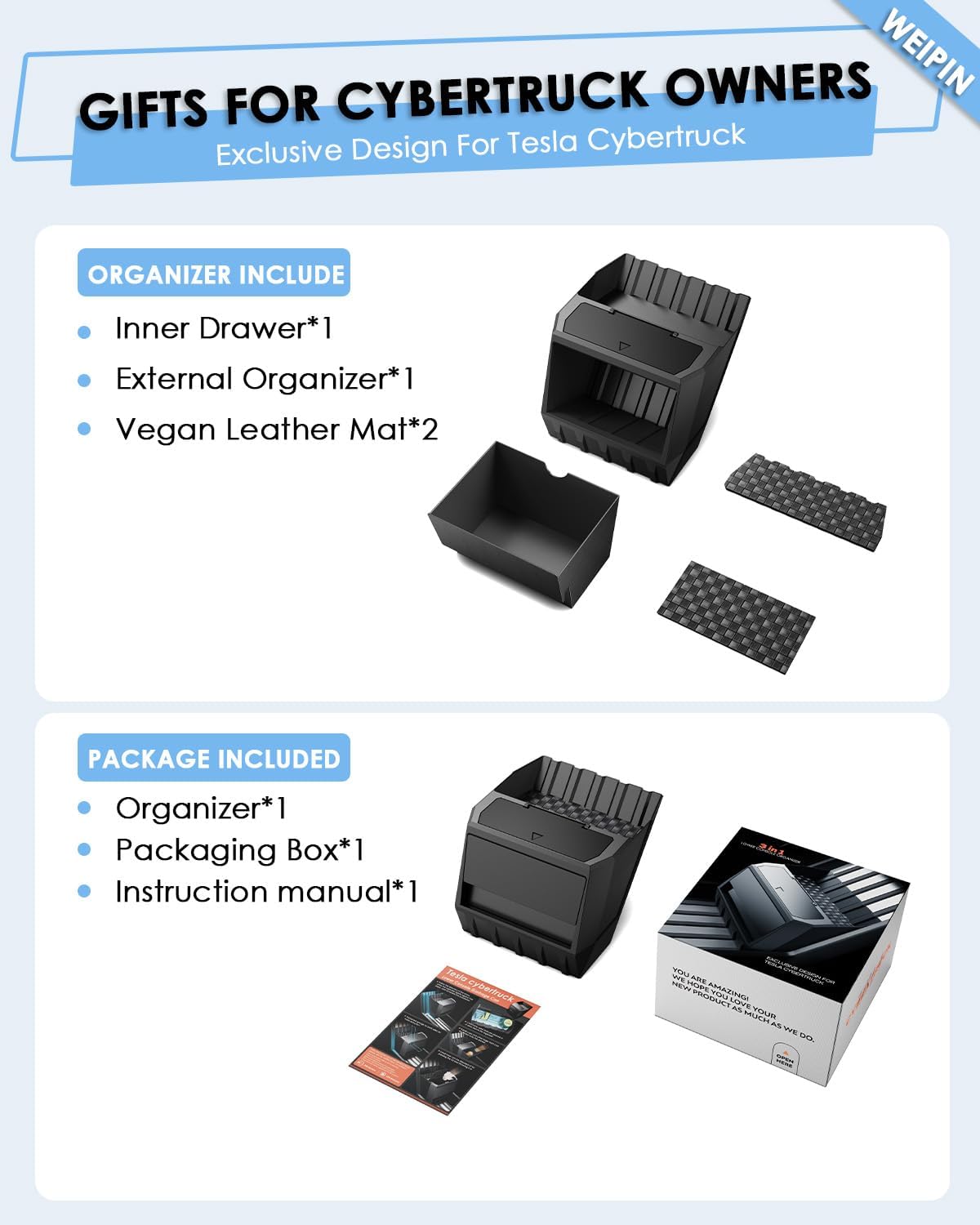 Tesla Cybertruck Floor Console Organizer 2-in-1 Car Trash Can2024 2025+