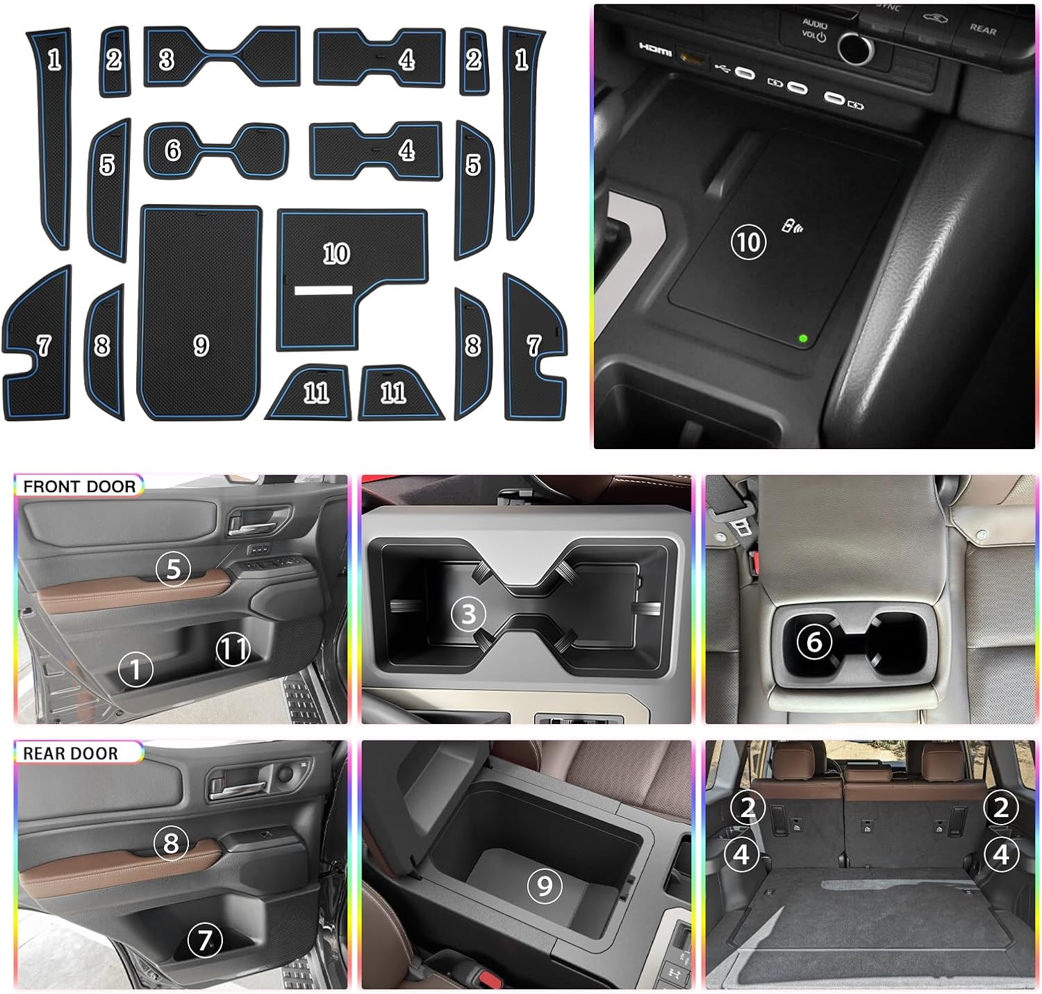 For Toyota Land Cruiser Door Compartment Cup Console Liners 2024 2025 2026