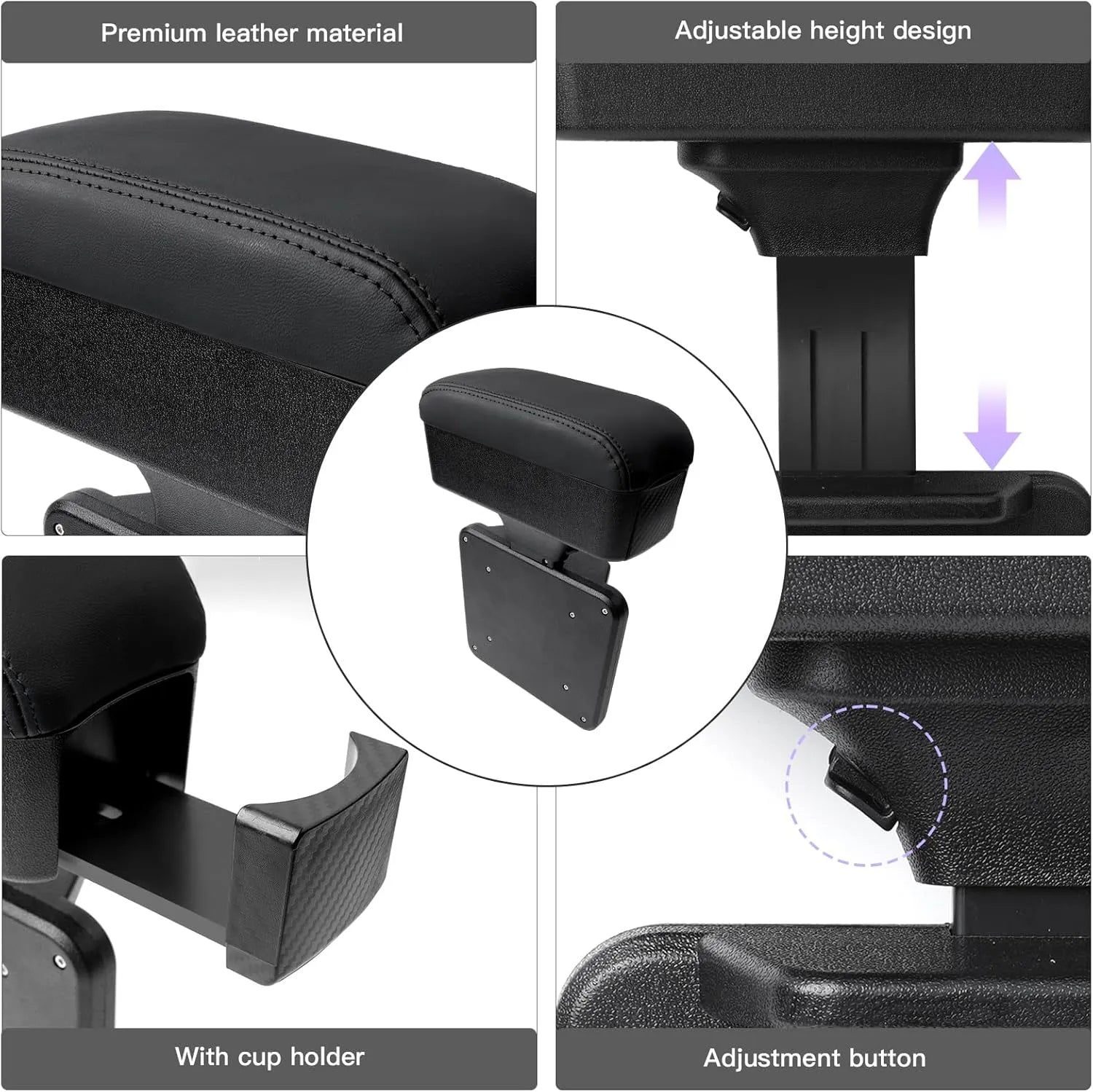Ruiya Universal Height Adjustable Armrest Box with Wireless Charger