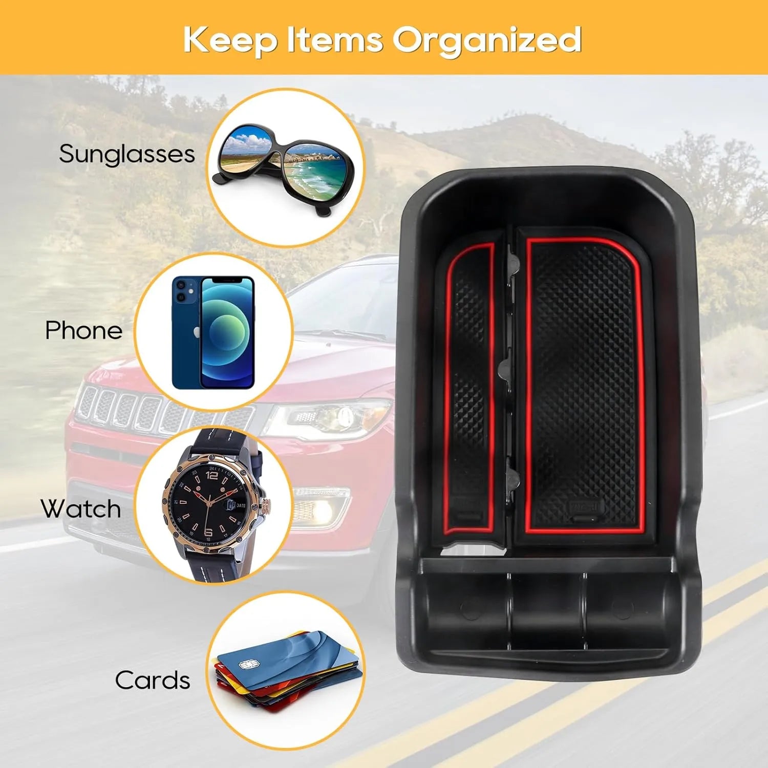 For Jeep Compass Center Console Armrest Storage Box 2017-2021