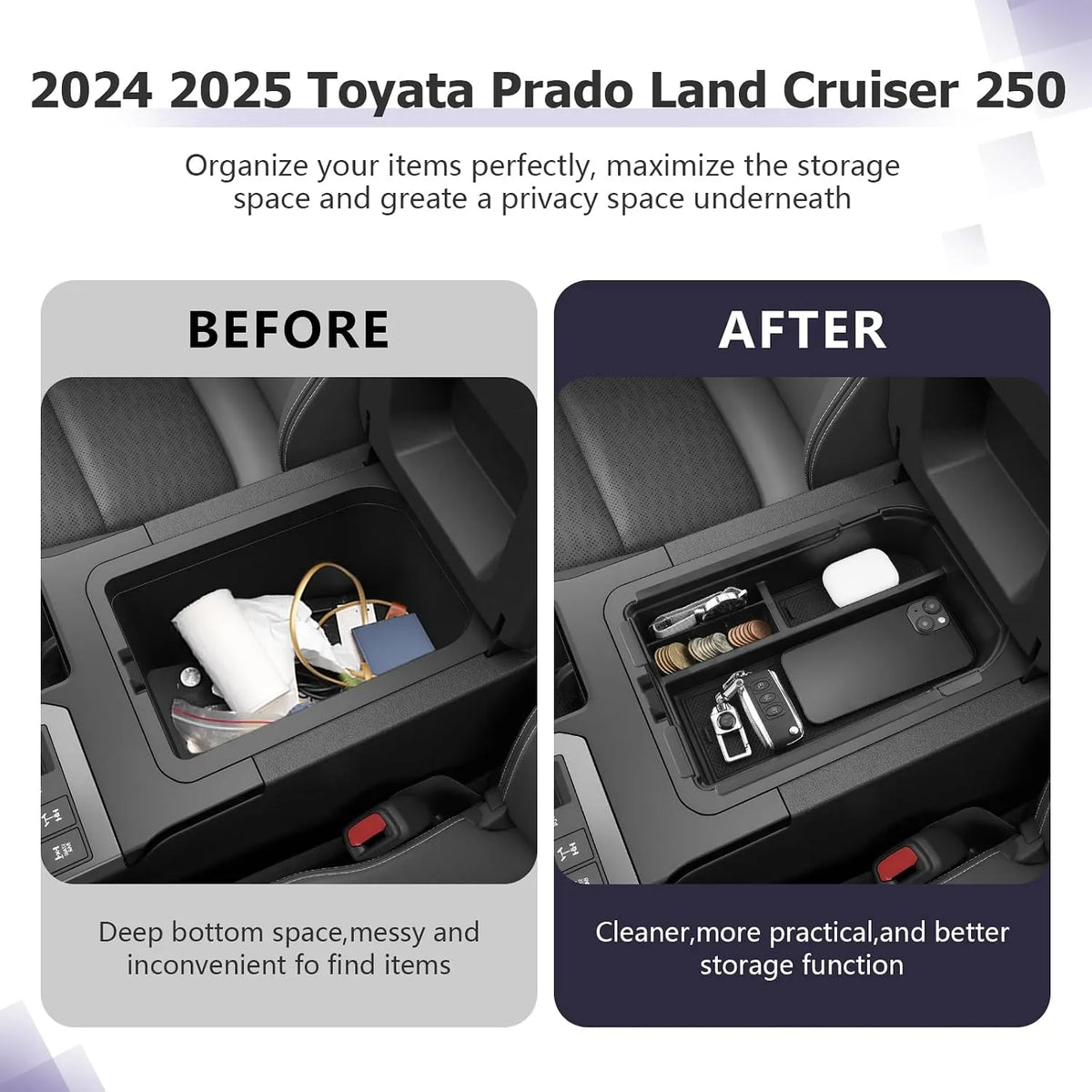 For Toyota Land Cruiser LC250 Prado J250 Center Armrest Organizer 2024 2025 2026