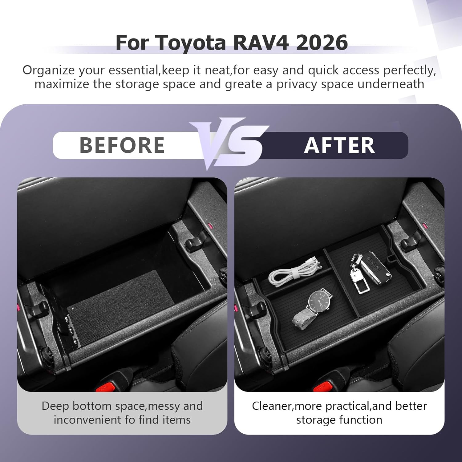 For Toyota RAV4 Armrest Storage Tray 2026 2027