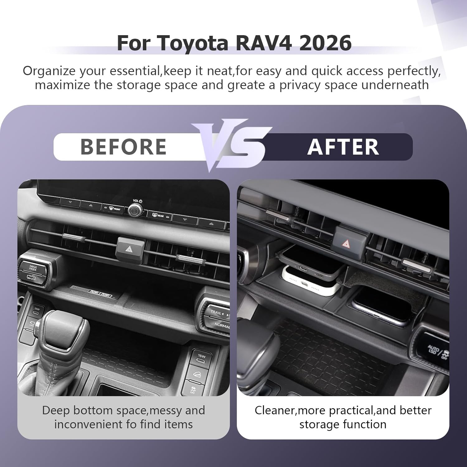 For Toyota RAV4 Central Console Secondary Storage Box 2026 2027