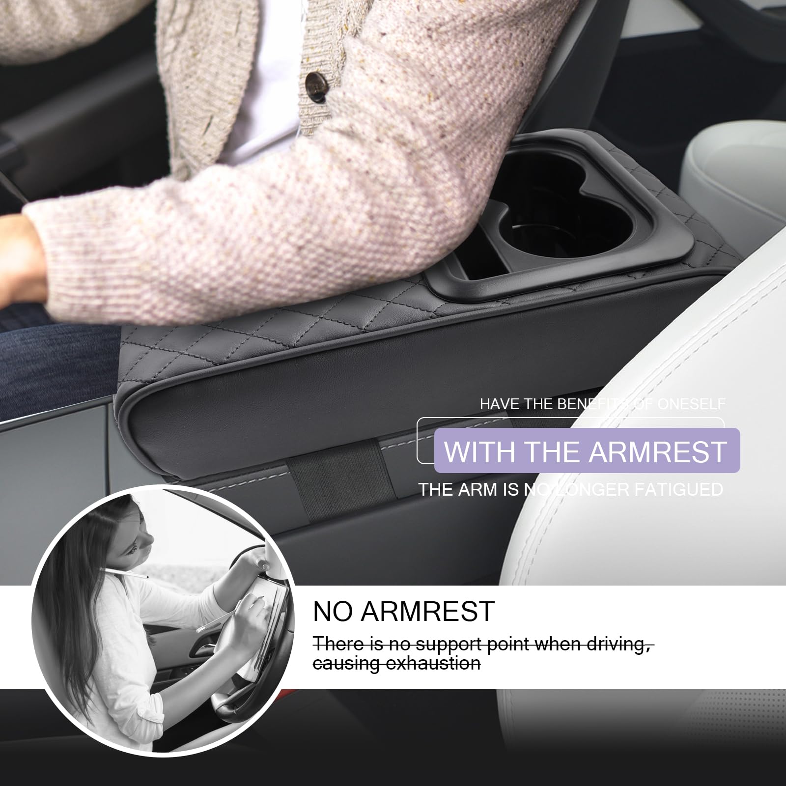 Auto Center Console Armrest Cover with Cup Holder & Phone Holder Universal for Most Car