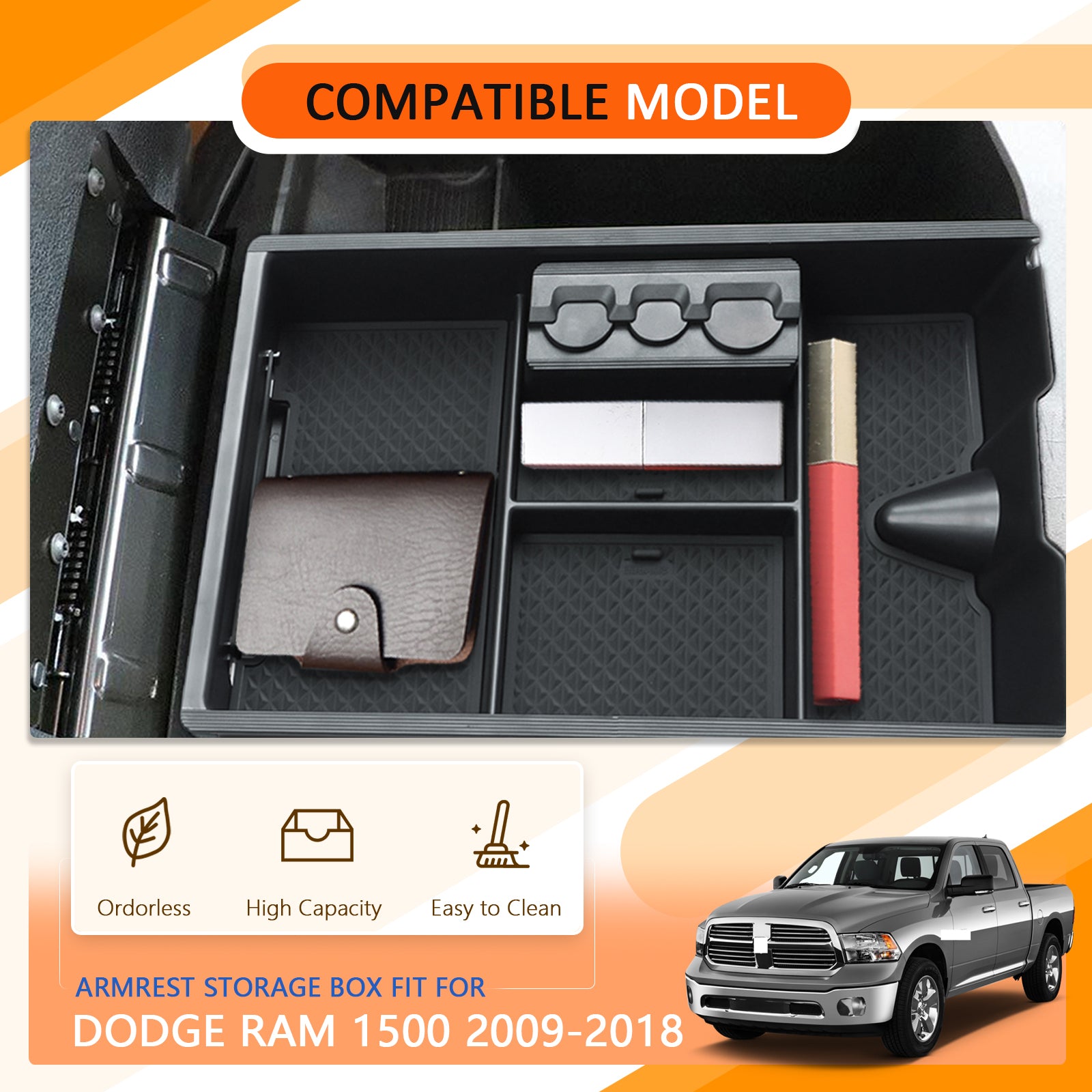 Dodge RAM 1500 Center Armrest Storage Tray 2009-2018 - LFOTPP Car Accessories
